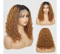 X-Tress Perruque Tressée Short Curly Brown Faux Locs Wig Synthetic Full Lace Wigs New Soft Crochet Locs Tresses Cheveux Perruque Ondule Goddess Locs Boho Locs Crochet Braided Wig(T2/30)