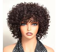 X-TRESS Perruques synthétiques bouclées marron moyen pour femmes noires, perruque afro courte et bouclée avec frange, cheveux synthétiques résistants à la chaleur