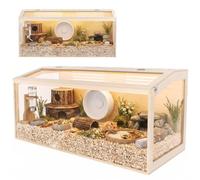 X XBEN Cage à Hamster en Bois, Toit Ouvrant & Ventilation Multiple | Vivarium Acrylique Spacieux, Cadre Bois Naturel pour Hamsters Nains, Rongeurs, Souris, Petits Animaux, 100L × 50W × 50H CM