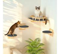 X XBEN Escalier Mural pour Chat, Mur d'escalade pour Chat avec 3 Marches | Avec Perchoir à Garde-corps et Marches Rembourrées, Charge Max 12 kg, Étagères Murales pour Chat Dormir, Grimper et Jouer