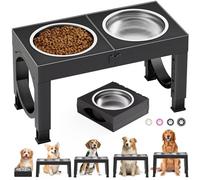 X XBEN Gamelle Chien Surélevées de 5 Hauteurs Ajustables, Gamelle pour Chien avec 2 Bols en Acier Inoxydable de 1,5L, Pliable, Antidérapant, Convient aux Petits, Moyens et Grands Chiens