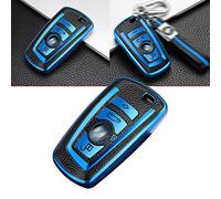 x xotic tech Coque de clé en cuir TPU grainé bleu, compatible avec BMW Série 1 2 3 4 5 6 7 X3 X4 M2 M3 M4 M5 M6 F12 F20 F21 F22 F25 F30 F31 GT3 Z4 Entrée intelligente sans clé Clé