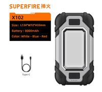 X102 -Gray SUPERFIRE-Lampe de Travail G25 COB + XPE avec Aimant et Banque d'Alimentation, Torche Étanche Rechargeable par USB C, Lanterne d'Extérieur ""Nipseyteko