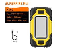 X102-Yellow SUPERFIRE-Lampe de Travail G25 COB + XPE avec Aimant et Banque d'Alimentation, Torche Étanche Rechargeable par USB C, Lanterne d'Extérieur ""Nipseyteko