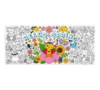 X1zuue Hello Spring Poster géant à colorier pour enfants - Grande bannière en papier vierge sur le thème du printemps - Grande nappe de table de coloriage pour salle de classe, fête à la maison