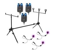 X2 Base Rodpod - Set - avec 3 détecteurs de Coq - 3 Hangers - Noir - Pêche à la Carpe