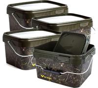 X2 Bat Tackle Sac Camouflage 4 Pièces - 5L - Camouflage pour Rangement, Nourriture, Cendres et Bouillettes - Bait Bucket