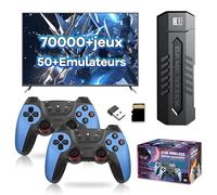 X2 Bleu Clé de Jeu Rétro 4K, Émulateur pour Console Vidéo 256 Go, 70 000+ Jeux Rétro Intégrés, 50+ Émulateurs, Clé de Jeu Vidéo Plug and Play pour TV, avec 2 x 2,4G Manettes sans Fil
