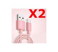 X2 Câble Metal Nylon Renforcé Chargeur USB/Type C 1,5m Tréssé Couleur Rose Compatible Samsung LG Sony Wiko Blackberry Motorola Asus Huawei Honor