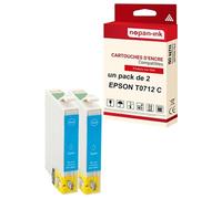 - x2 Cartouche compatible pour EPSON T0712 XL T0712XL Cyan Guépard