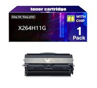 X264H11G Cartouche de Toner Haute Capacité avec Puce de Remplacement pour Lexmark X264H11G X264A11G, Compatible pour Lexmark X264DN X363DN X363DW X364DN X364DW Imprimantes,Black-1 Pack