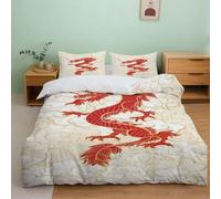 X3F7M2Q5J Parure Housse Dragon Rouge Chambre ado | Super king（260x220cm）microfibre légère toucher doux fermeture éclair entretien facile couleurs vives déco chambre cadeau étu