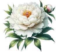 x4 Autocollants en vinyle Fleur de Pivoine Blanche Unique, Adhésifs Noirs Imperméables et Résistants, Multi-Usages 1@ 20 cm de Haut Idéal pour Toilettes, Voiture ou Ordinateur Portable. 3@ 7 cm de