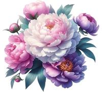 x4 Autocollants en vinyle fleur pivoine lilas, décalcomanies imperméables opaques vibrantes, multi-usages 1@ 20cm de haut idéal pour toilettes voiture ou ordinateur portable. 3@ 7cm de haut idéal pour