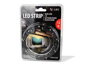 X4-Life 701501, bande de LED 1 m Blanc Chaud avec piles, plastique, 100 x 0,8 x 0,3 cm