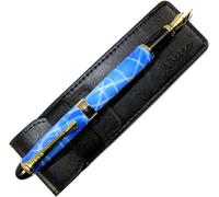 X450 Stylo Plume En Or, Cannelure Blanche Et Bleue, Design Classique, Stylo À Bille Moyenne Avec Poche Pour Stylo, 1pcs