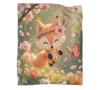 X5R7J2N8A Plaid Renard Fleurs 3D imprimé Microfibre déco Chambre Enfant | 50x60inchtoucher polaire doux confort léger chaleur entretien facile canapé lit motif ludique impression vive chambre