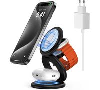 X63 3-In-1 Wireless Charging Dock, Induction Charger For Iphone Series 15/14/13/12, Apple Watch And Airpods 3/2/Pro, Foldable Portable Magnetic Charger - Black