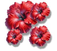 x8 Autocollant en vinyle Fleur d'hibiscus rouge, décalcomanie florale pour couvrir les marques, polyvalent idéal pour bac, voiture, ordinateur portable, vélo, mur, poubelle. Camping-car et plus encore