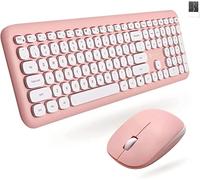 X9 Clavier et souris sans fil Rose | Joli clavier et souris sans fil - Transformez votre espace avec un ensemble clavier et souris colorés pour PC portable et chrome (rose/blanc)