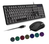 X9 Ensemble clavier et souris filaires à grande impression - Clavier et souris éclairés par USB pour personnes âgées, faible vision, malvoyants - 7 couleurs LED rétroéclairées, grandes lettres pour
