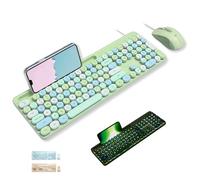 X9 Ensemble clavier et souris filaires - Joli clavier rétroéclairé avec touches rondes, 109 touches silencieuses pleine taille avec station d'accueil de téléphone/tablette, esthétique et coloré pastel