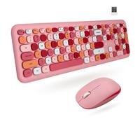 X9 Ensemble clavier et souris sans fil 2,4 G Style machine à écrire rétro avec touches à bulles esthétiques Rose vif pour PC, ordinateur portable, Windows et Chrome