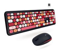 X9 Ensemble clavier et souris sans fil mignons - Clavier et souris colorés 2,4 G avec machine à écrire multicolore rétro, touches pour clavier d'ordinateur Windows, ordinateur portable - Noir