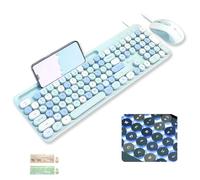 X9 Ensemble clavier filaire et souris avec rétroéclairage - Touches rondes silencieuses, station d'accueil de téléphone/tablette, 109 touches complètes, joli clavier bleu coloré, esthétique et pastel