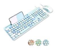 X9 Ensemble clavier filaire et souris avec rétroéclairage - Touches rondes silencieuses, station d'accueil de téléphone/tablette, 109 touches complètes, joli clavier bleu coloré, esthétique et pastel