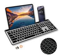 X9 Performance Clavier Bluetooth rétroéclairé pleine taille avec support de téléphone - (2,4 G + BT) - Clavier multi-appareils rechargeable pour PC, Mac, iOS, Android - Clavier sans fil Bluetooth avec
