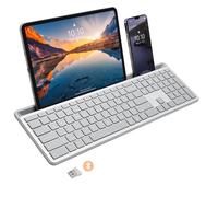 X9 Performance Clavier Bluetooth rétroéclairé pleine taille avec support de téléphone - (2,4 G + BT) - Clavier multi-appareils rechargeable pour PC, Mac, iOS, Android - Clavier sans fil Bluetooth avec