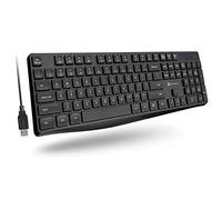 X9 Performance Clavier filaire ergonomique ultra fin pour ordinateur de bureau, ordinateur portable avec fil filaire de 1,5 m, 104 touches silencieuses, 14 raccourcis et béquille