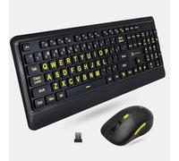 X9 Performance Ensemble Clavier et Souris sans Fil à Grande Impression - 4 Lettres Jaunes surdimensionnées pour Les Personnes âgées et Les utilisateurs de Basse Vision - Ensemble Souris et Clavier
