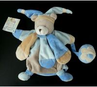 X99. DOUDOU ET COMPAGNIE MARIONNETTE OURS bleu poudré beige gris collector NEUF