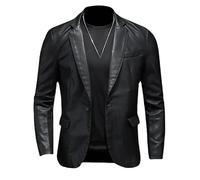 XACCBBA Veste Homme,Blazer En Similicuir pour Homme, 1 Bouton, Revers Crantés, Coupe Slim, Style Motard, Élégant et Décontracté, pour Le Sport, Le Travail, La Marche et La Randonnée, Noir, Taille L