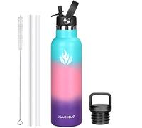XACIOA Bouteille d'eau en acier inoxydable avec paille -pour boissons chaudes/froides 500/750/1000/ml -Bouteille d'eau isotherme sous vide -avec 2 couvercles de rechange et une brosse à paille