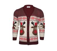 Xact Cardigan de Noël à Boutons pour Homme Rudolf Le Renne (Burgundy) L
