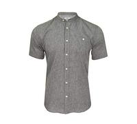 Xact Chemise à col de Grand-père/à col Mao en Lin à Manches Courtes pour Hommes (Black Wash) XL