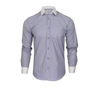 Xact Chemise à Rayures à Manches Longues pour Hommes avec col Penny/Club Blanc et Poignets Blancs - Coupe Slim (White Collar - Blue Stripe) XXXL