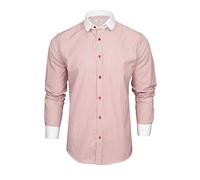 Xact Chemise à Rayures à Manches Longues pour Hommes avec col Penny/Club Blanc et Poignets Blancs - Coupe Slim (White Collar - Dark Red Stripe) XL
