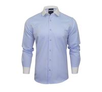 Xact Chemise Club Hommes, Col Penny, Motif Chevron, Poignets Contrastants Blancs