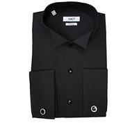 Xact Chemise de Smoking Formelle pour Hommes avec Poignets Doubles - Boutons de Manchette Inclus (Black - Wing Collar - Black Buttons) 44