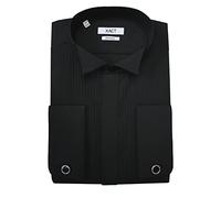 Xact Chemise de Smoking Formelle pour Hommes avec Poignets Doubles - Boutons de Manchette Inclus (Black - Wing Collar - Pleated Fly Front) 46