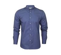 Xact Chemise en Popeline à col Grand-père/à col Mao pour Hommes à Manches Courtes (Dusky Blue) XL