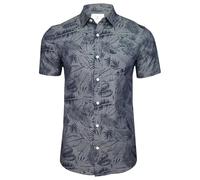 Xact Chemise Hawaïenne Homme - 100% Coton Chemise Fleurie Tropicale Manches Courtes - Slim Fit Chemisette Été Plage Vacances (Kaveri - Mid Blue Chambray) XXXL