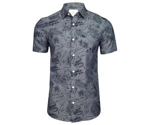 Xact Chemise Hawaïenne Homme - 100% Coton Chemise Fleurie Tropicale Manches Courtes - Slim Fit Chemisette Été Plage Vacances (Kaveri - Mid Blue Chambray) M