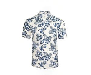 Xact Chemise Hawaïenne Homme 100% Coton Manches Courtes Col Cubain Imprimé Floral Tropical Été Plage Vacances Coupe Droite, Manches Courtes (Chambal - Bright White) M