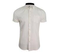 Xact Chemise Homme en Lin et Coton Uni, Col Boutonné, Manches Courtes, Coupe Ajustée (White) M