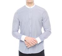 Xact Chemise Hommes Rayée, Grand-Père/Mandarin, Col et Poignets Blancs, Ajustée